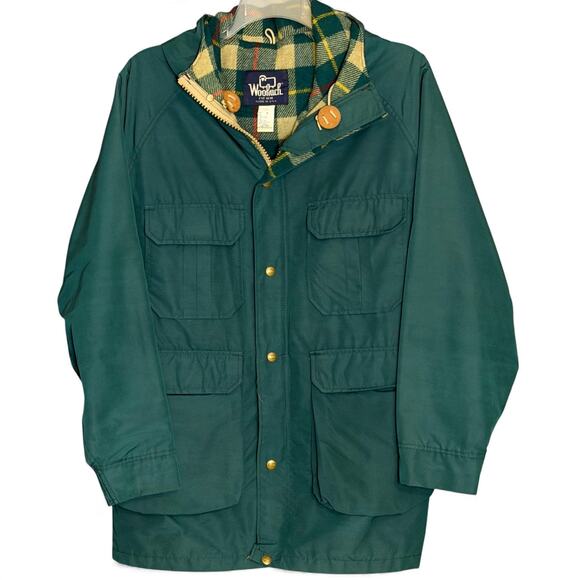Vintage Woolrich Green Parka Jacket Sz M Plaid Wool Lined Hooded USA Made Coat - Picture 2 of 10